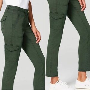 J. Jill Cotton Cargo Slim-Leg Pants Mid Rise Flap Pockets Stretch in Olive 14P
